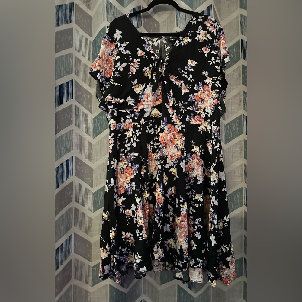 Torrid Mini Challis Tie Front Skater Dress Black  Floral Plus Womens Sz 3x